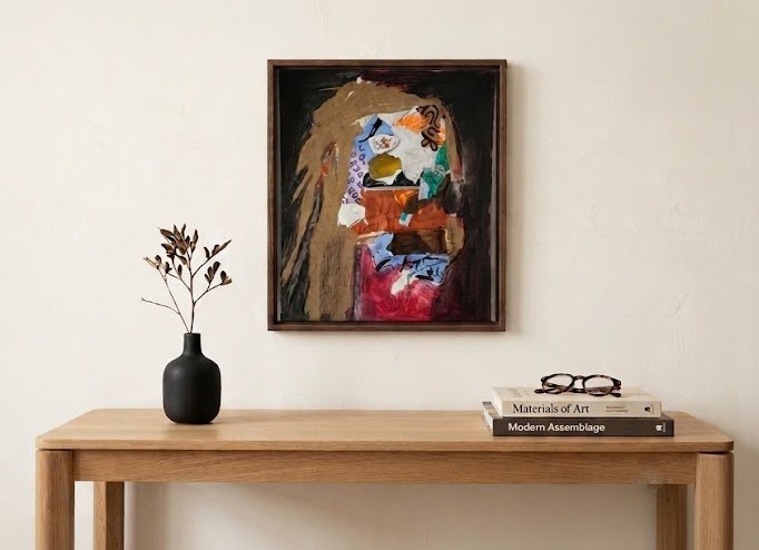 Abstract Assemblage Painting | Modern Textile & Paper Collage | Textured Wall Decor