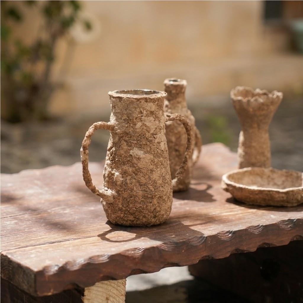 Recycled Pulp Vase with Dual Handles